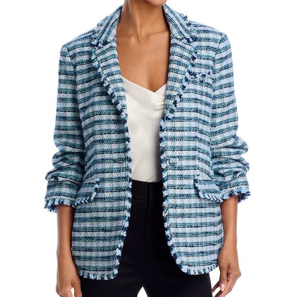 NWT Cinq a Sept Matilda Tweed Fringe Trim Blazer Jacket - Navy Multi - Picture 2 of 5
